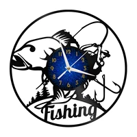 fishing design vinyl wall clock 3d wall art silent glow clock led modern living room decor watch gifts for fishing enthusiasts