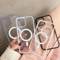 magsafe candy color magnet phone case for iphone 13 12 11 8 7 plus mini x xs xr pro max transparent soft shell