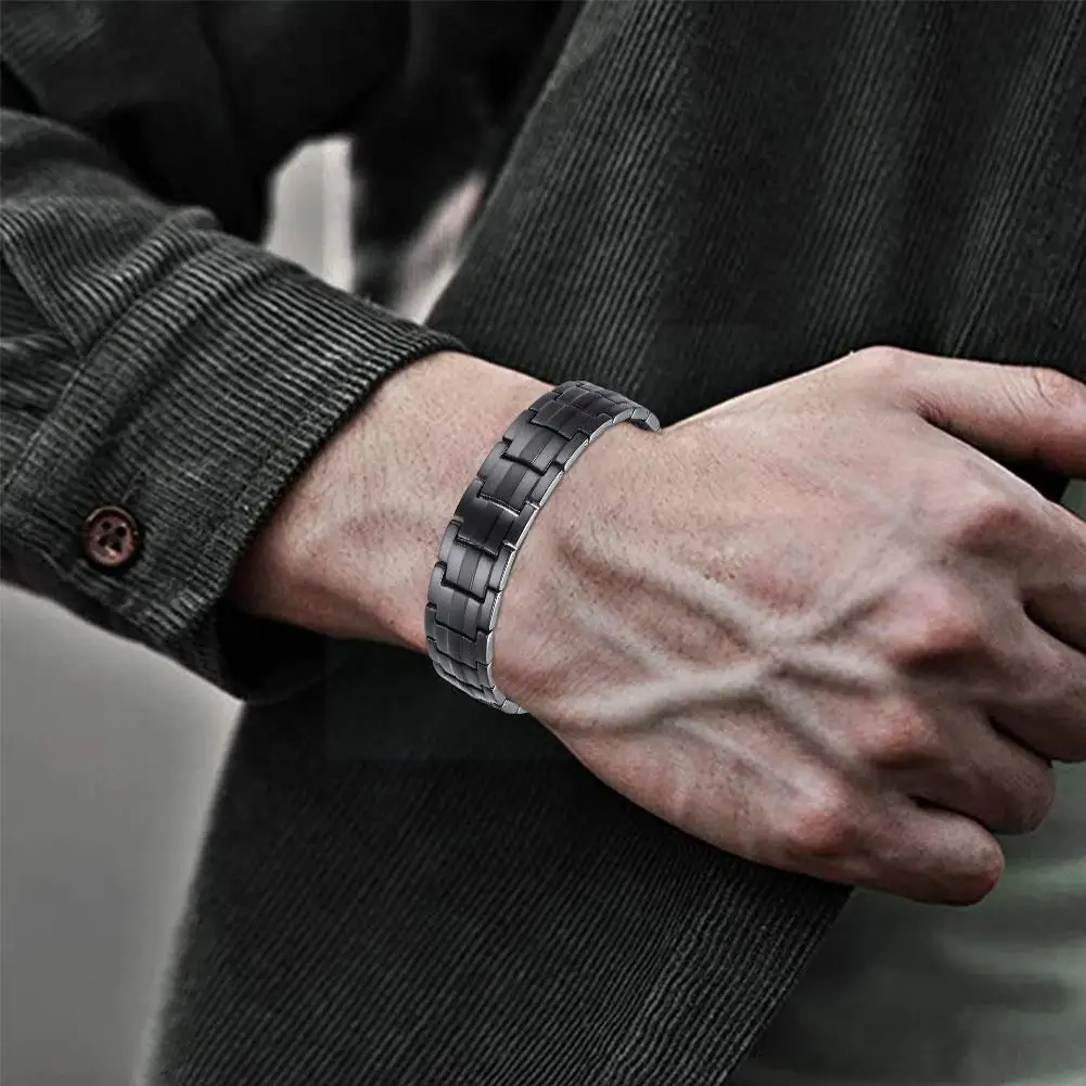 

Men Women Magnetic Bracelet Black Steel Power Negative Bangles Wholesale 4in1 Germanium Therapy Magnets Ions B3e0