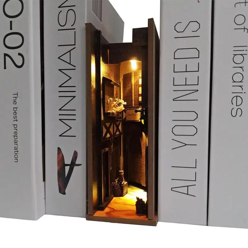 

DIY Book Shelf Insert Nightlife Bookend Ornaments Dollhouse Home Decorations Wooden Bookshelf Toys For Children Girl Gifts