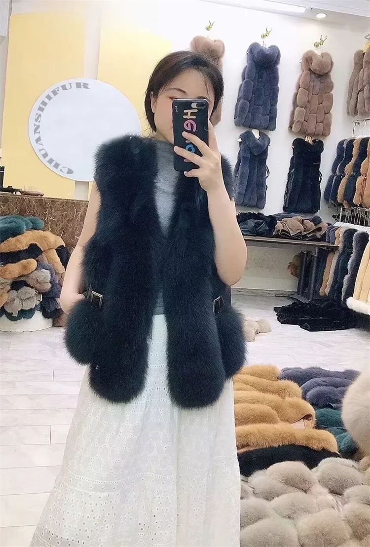 Женский жилет из натурального меха модный и теплый зимой лисьего женская куртка