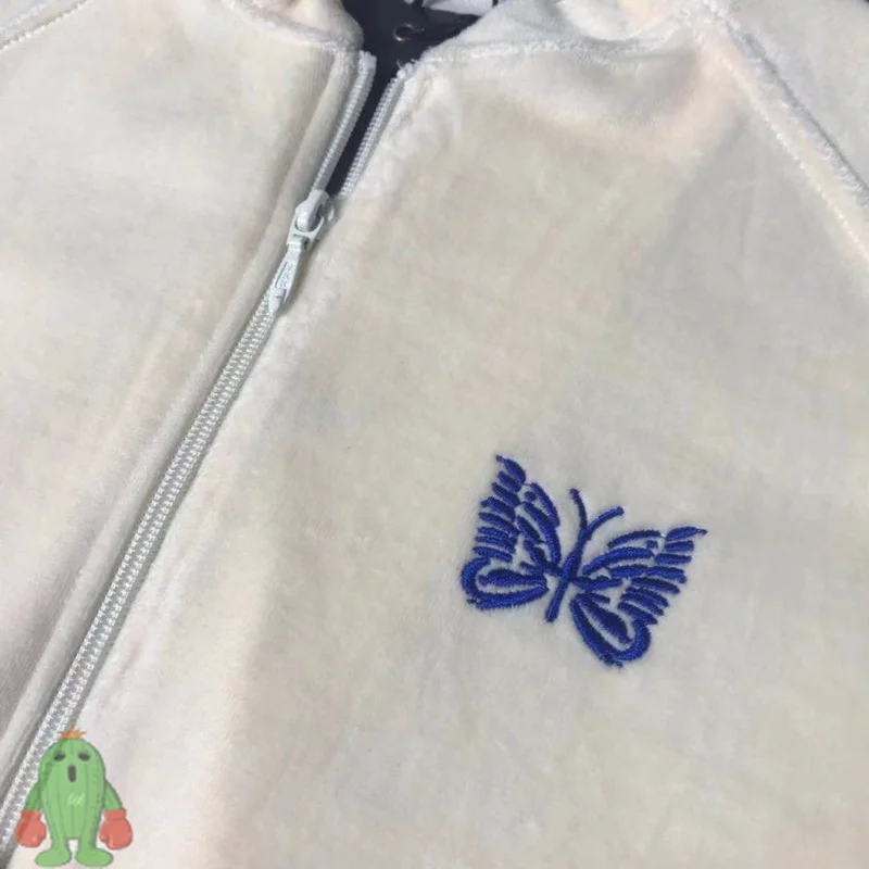 

Needles Track Velvet Butterfly Webbing Striped Jacket Men Women Awge Zipper Sports Suit SET