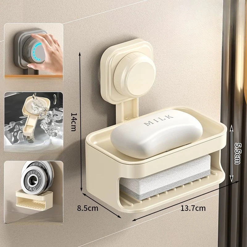 Держатель для мыла на присоске, без дрели, настенная двухслойная мыльница, стеллаж для хранения в ванной комнате, водонепроницаемый органайзер, коробка для туалетного мыла