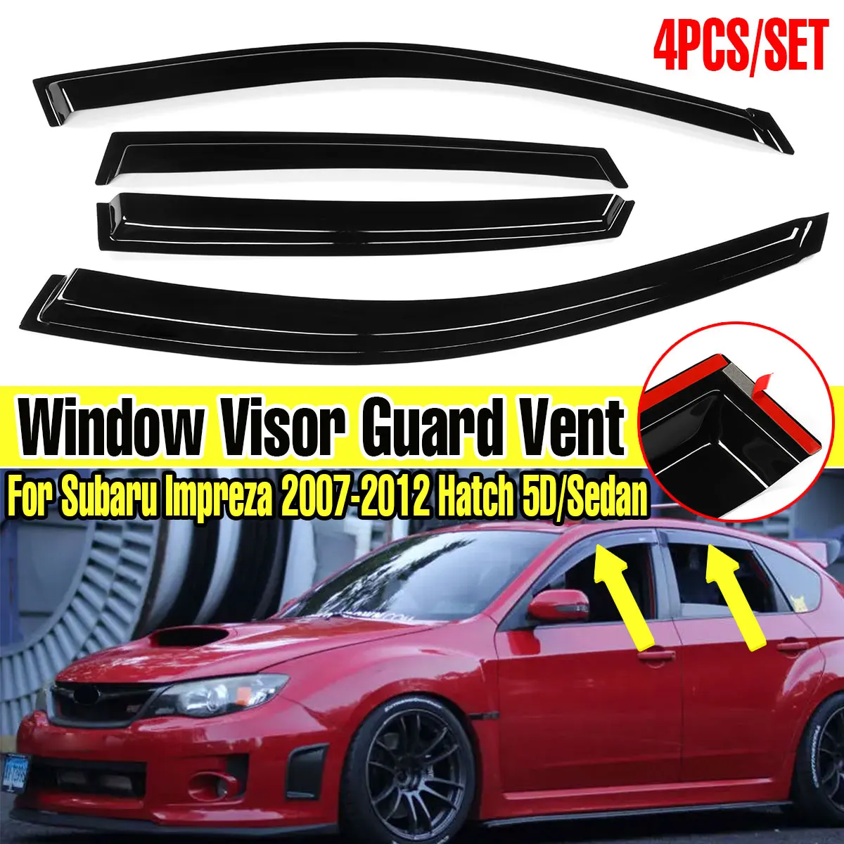 Black Car Side Window Deflector Window Visor Vent For Subaru Impreza 2007-2012 Hatch 5D/ Sedan Wind Shields Awnings Shelters