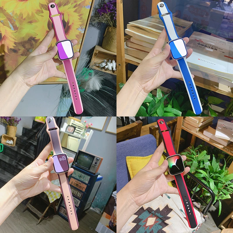 

Ремешок силиконовый для Apple Watch Band 45 мм 44 мм 42 мм 40 мм 41 мм 38 мм, резиновый спортивный браслет для наручных часов iWatch 7 6 5 4 3