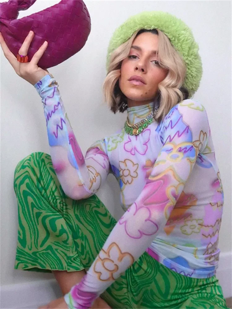 

Футболки в стиле Харадзюку 90-х годов, укороченные топы из прозрачной сетки с длинным рукавом для E-girl, эстетичные повседневные винтажные фут...