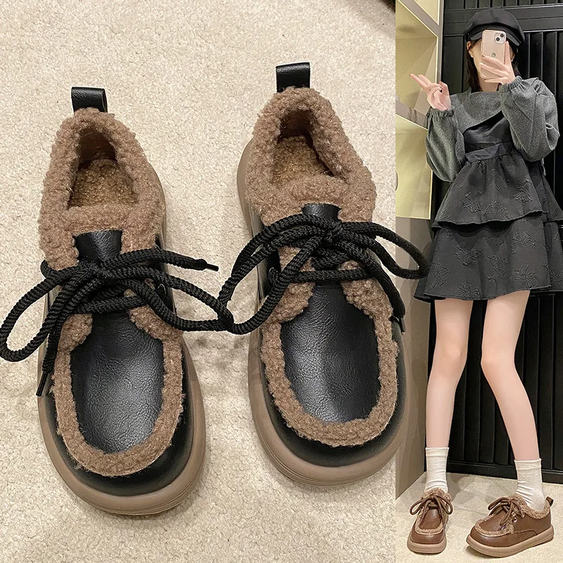 Зимние меховые лоферы из искусственной кожи повседневная обувь для женщин