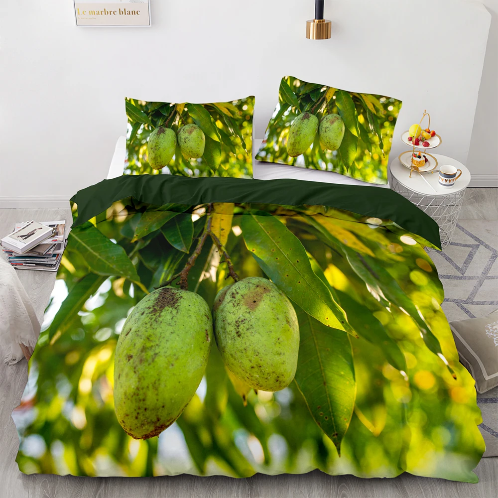 

Комплект постельного белья из 2/3 предметов, пододеяльник с наволочкой в пасторальном стиле, с принтом свежих зеленых фруктов, для двуспальн...