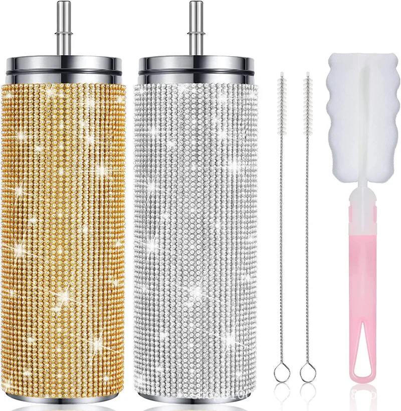 

600ml/20oz New Diamond Thermos Coffee Cup Stainless Steel Water Bottle Tumblers with Straw Drinkware Gift Keep Warm and Cold