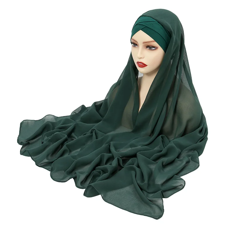 Criss Cross Muslim Jersey Instant Hijab Scarf for Women Chiffon Femme Musulman Turban Ready to Wear Hijabs Solid Underscarf Cap