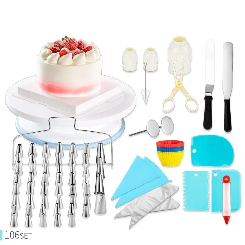 

106pcs/set Cake Turntable Set Multifunction Cake Decorating Kit Folding Gift Box Baking Set Cake Decorating Accessories Tools