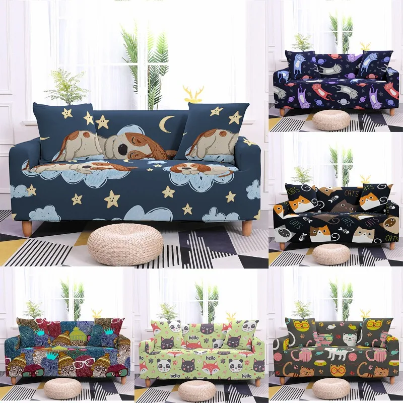 

1pc High Elastic Stretch Sofa Cover for Living Room Lovely Cartoon Animals Desig Sofa Slip Cover Couch Cover Loveseat Protector