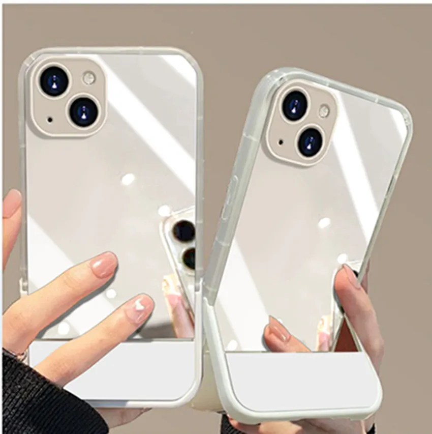 

Luxury Bracket Stand Cosmetic Mirror Transparent Silicone Mobile Phone Case for iPhone 11 14 12 13 Pro Max X XS XR 7 8 Plus Case