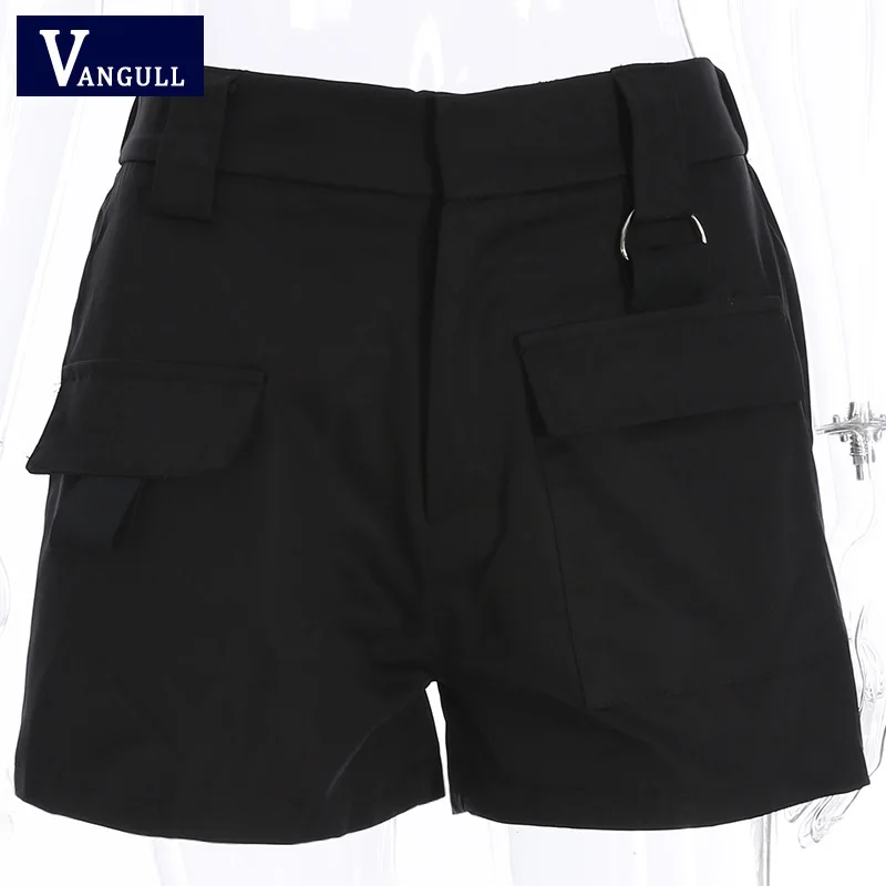 

Vangull Summer New Style Black Women Shorts High Waist Big Pocket Female Short Cargo Pants Solid Zipper Simple Ladies Shorts