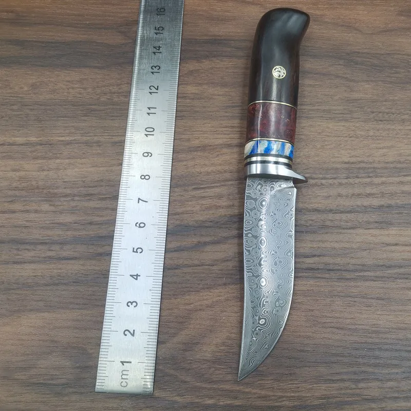 Рукоятка из черного дерева ручной работы дамасский нож с фиксированным лезвием