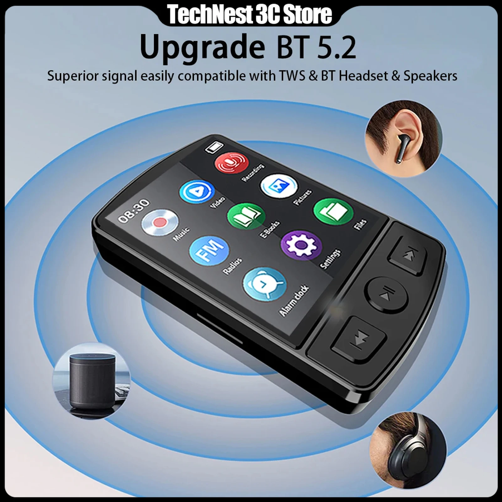 Фото MP3-плеер Bluetooth 5.2, портативный, 1,8 дюйма, с клипсой, Hi-Fi звук, для студентов, с экраном, FM-радио, электронной книгой, для спорта №1