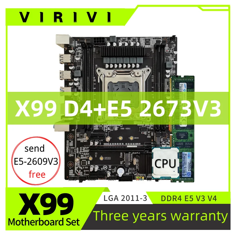 

VIRIVI X99 M-D4 DDR4 Motherboard Set With Xeon E5 2673V3 LGA2011-3 CPU*1 match DDR4 server memory