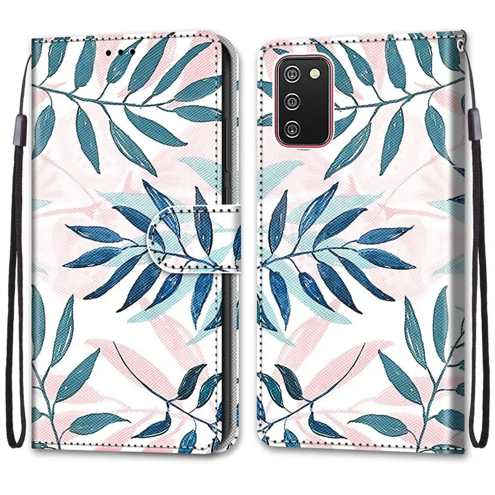 Kids Etui Card Holder Wallet Flip Case For Samsung Galaxy A22 A32 A52 A52S A72 Flower Cat Butterfly Pattern Phone Book Cover