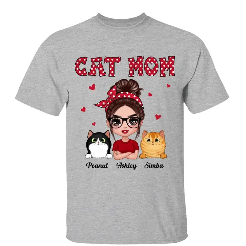 

Polka Dot Pattern Cocktail Cat Mom Personalized Shirt