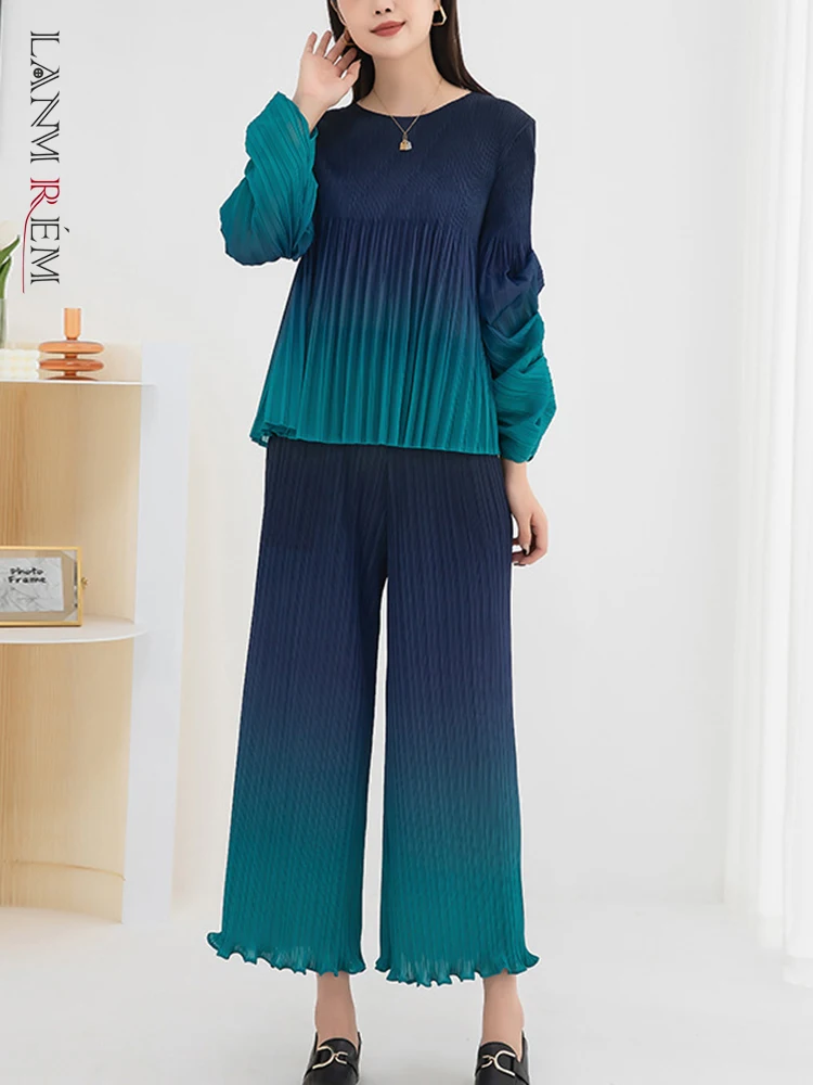 

LANMREM/плиссированные штаны с градиентным принтом; Комплекты; Свободные рубашки с пышными рукавами и широкие брюки; Комплект из 2 предметов; Же...