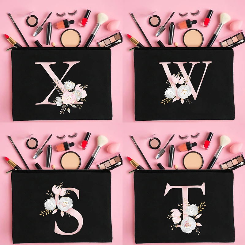 

Сумка-Органайзер для макияжа женская, розовая, с буквенным узором, Классическая