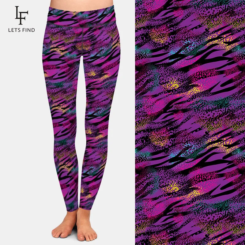 Высококачественные женские леггинсы LETSFIND с принтом молочного шелка фиолетовые и