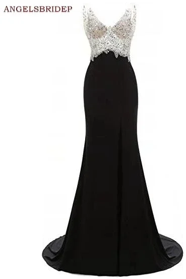 

Crystal Beaded Mermaid Prom Dresses Sexy Backless Side Split Chiffon Abendkleider Formal Party Gowns Hot Sale