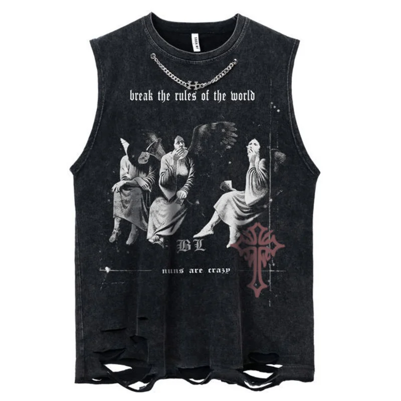 Майка без рукавов в готическом стиле для мужчин и женщин винтажный жилет эмо