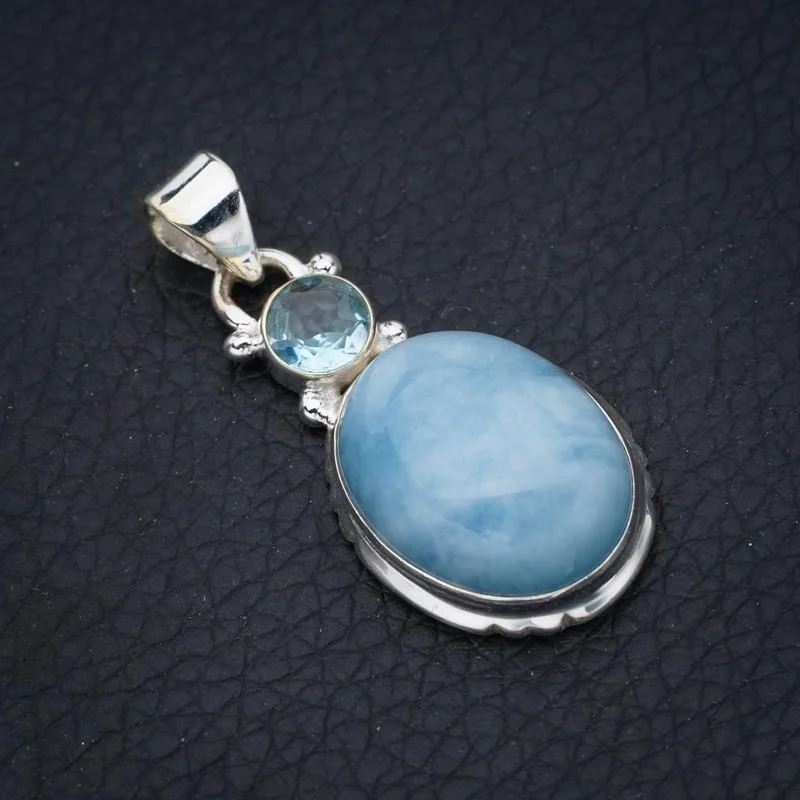 

StarGems Milky Aquamarine Blue TopazHandmade 925 Sterling Silver Pendant 1.5" F4894