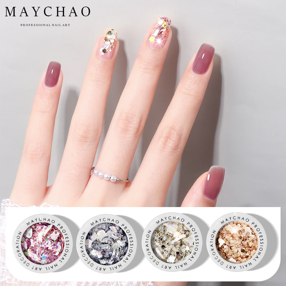 

MAYCHAO 1Box Mix Hexagon Paillette Sequins Glitter Abalone Shell Flakes DIY Powder Sparkly Nail Art Sequins Manicure Decoration