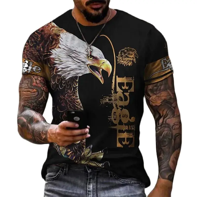 

New Fashion Vintage 3d Eagle T Shirt Men Printed Animal Crew Neck Short Sleeve Oversized Tops Tee Shirt Homme Man Eagle Clothing