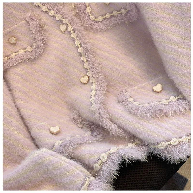 Новинка осени 2024 фиолетовый вязаный кардиган с v-образным вырезом и кисточками