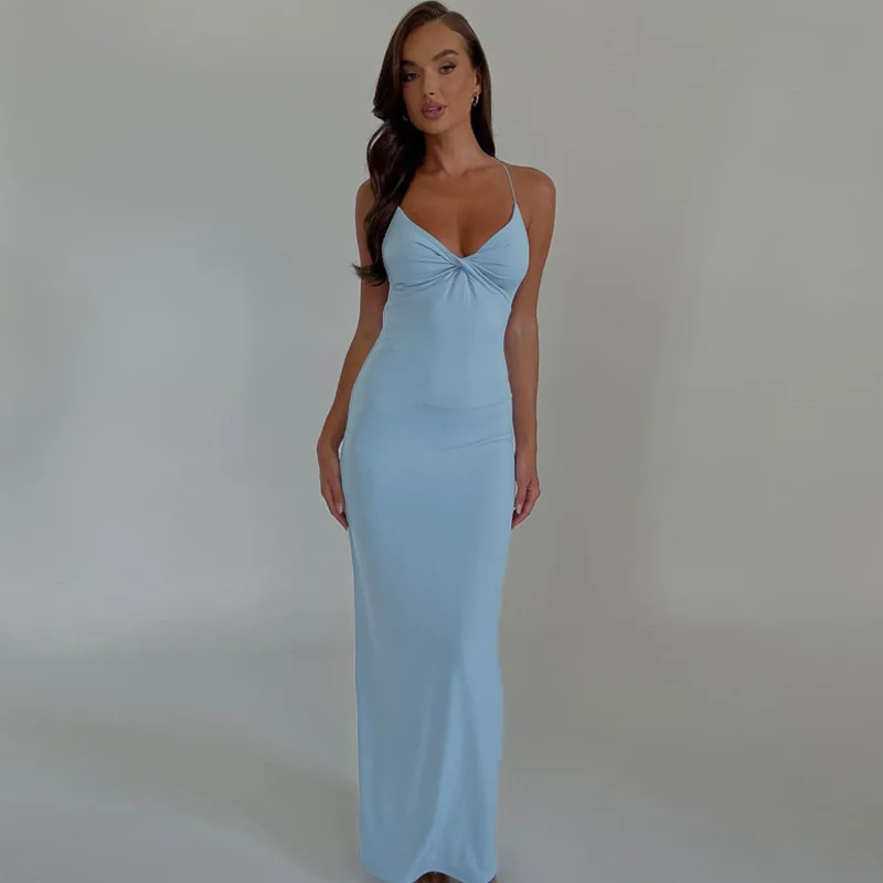 

Criss Cross Backless Maxi Dress Twist Front Spaghetti Strap Long 2023 Summer Dress Elegant Party Dress For Women