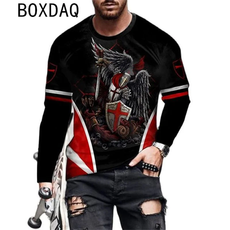 

Brave Templar Knight Print T-shirt 3D Fashion Streetwear Big Size 6XL Autumn Men Casual Long Sleeve O-neck Loose Pullover Tops