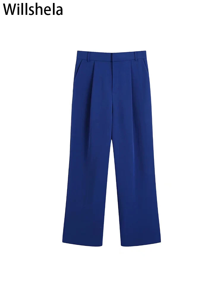 

Willshela Women Fashion Solid Front Zipper Trouser Vintage Full Length Mid Waist Female Chic Lady Pants