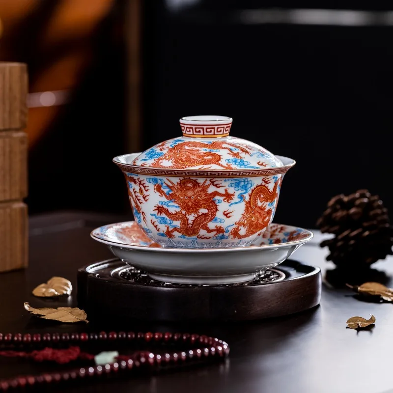 Цзиндэчжэнь высококачественный квасень красный Sancai Gaiwan чайная чашка бытовой