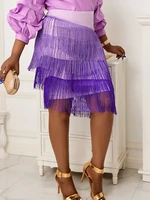 purple patchwork skirts plus size high waist fringe tassel knee length women large size 4xl evening cocktail event party skirt