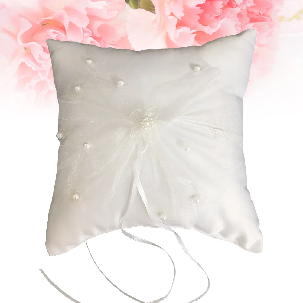 

Wedding Ring Pillow Cushion Bridal Flower Pearls Lace Ribbon Decorated Ring Bearer Pillow