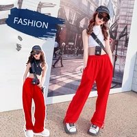 teen girls clothing set summer pullover vest wide leg pants two pieces outfit for kids fashion streetwear cool children costume