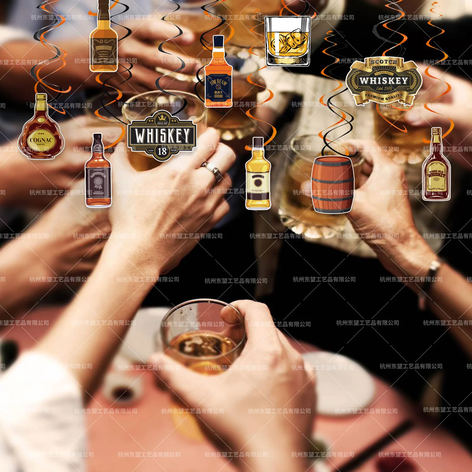 Украшения для вечеринки в стиле виски: черно-оранжевый двойной спиральный шарм, висячий баннер XO Hennessy, связанный с Днем Рождения взрослых.