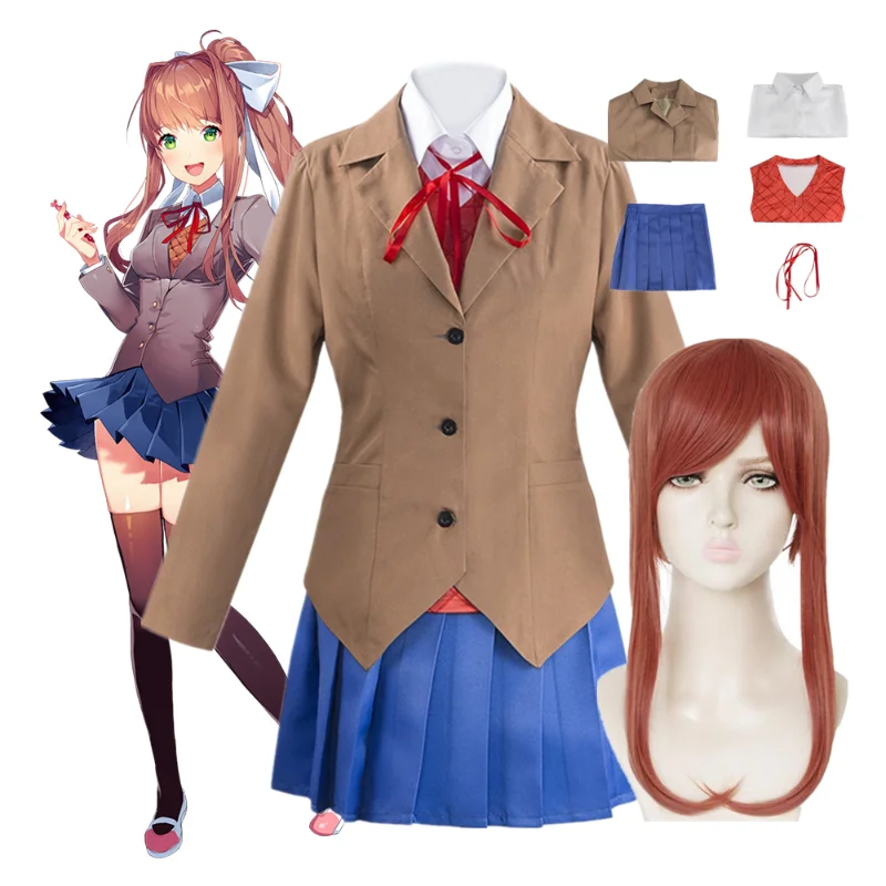 

Аниме Doki Literature Club Monika Cosplay Sayori Yuri Natsuki Косплей Костюм Школьница женская форма сексуальный костюм для женщин