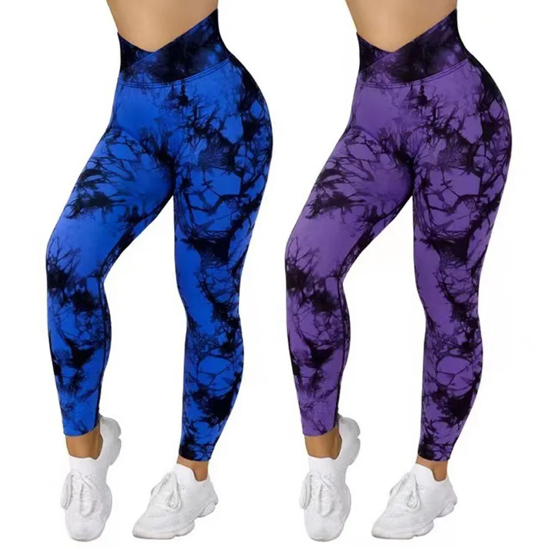 Women Yoga Pants Tie Dye Seamless High Waist Push Up Tights Outdoor Running Fitness Leggings Elastic Hip Pants Yoga Clothing