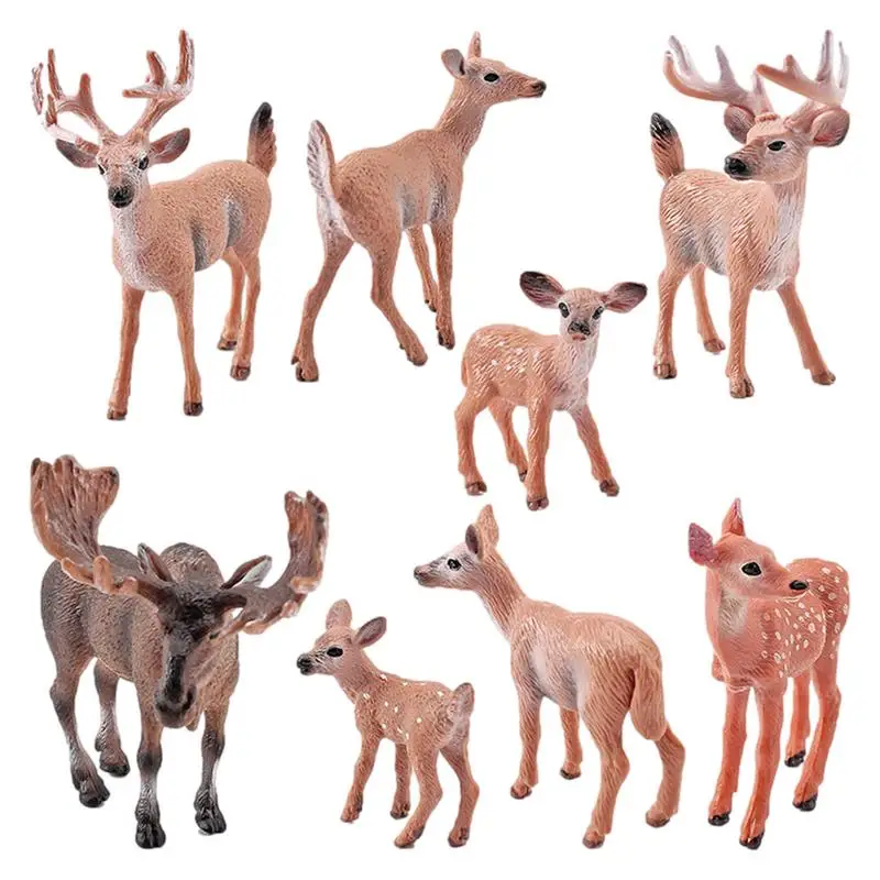 

Deer Figurine Toys 8 Pcs Realistic Mini Deer Fawn Figurines Toy Forest Animals Figures Deer Figurines Cake Toppers Educational