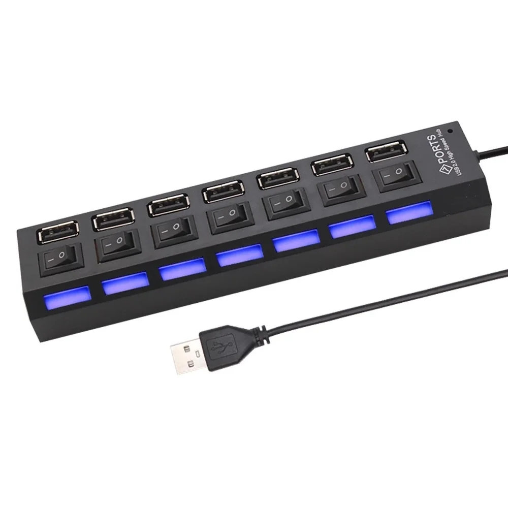 USB ON/OFF Switch Extension Hub 7-port USB2.0 Hub Computer USB Extension Hub One Drag Seven USB2.0 Splitter PC Laptop Desktop