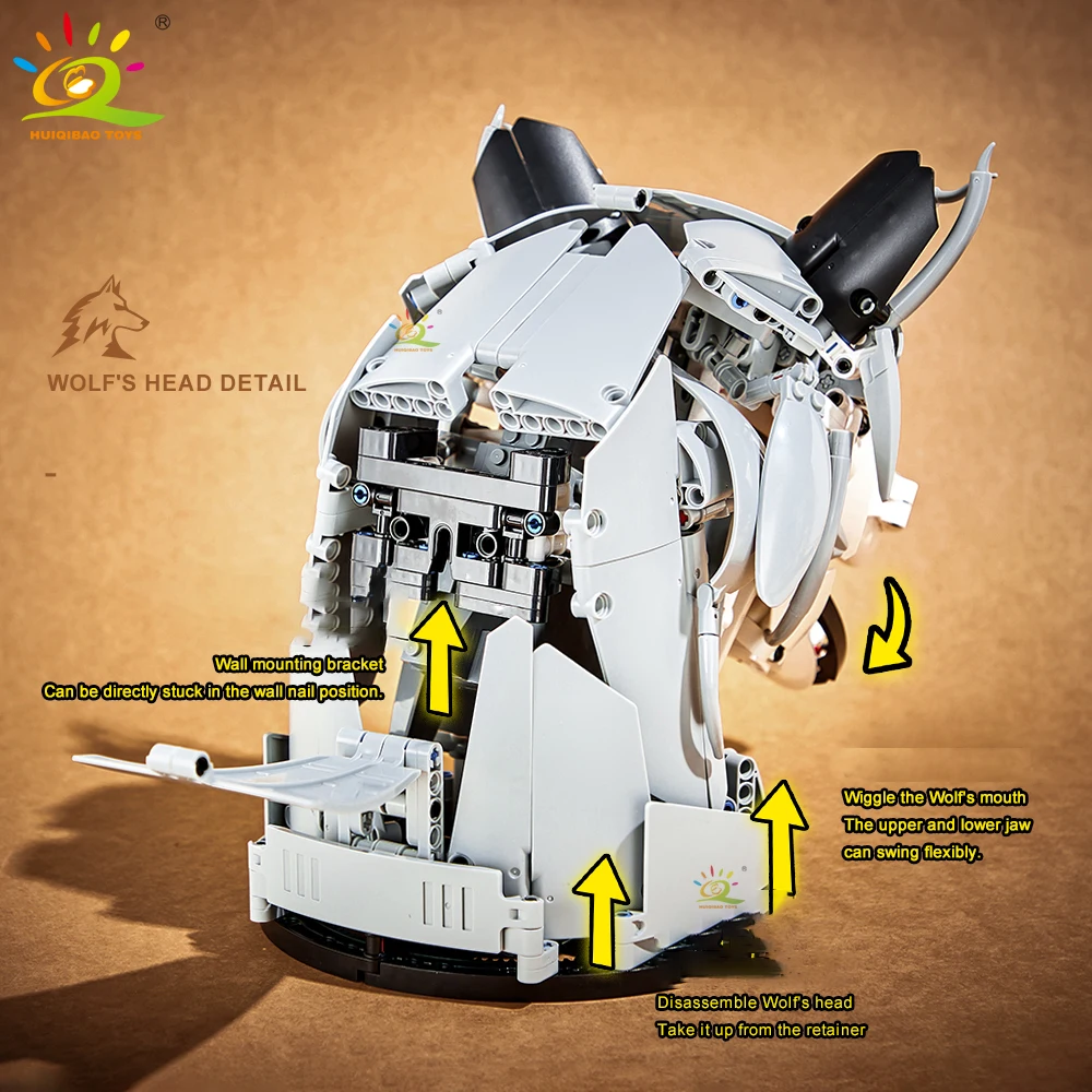 Творческая модель HUIQIBAO MOC: Волк олень Орел голова строительные блоки подвеска в