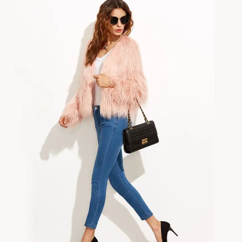 Winter 7 Colors Fashion Faux Fur Jacket Long Sleeve Women's Fluffy Fur Jacket Fur Jacket V-neck Fur Coat Women Free Shipping