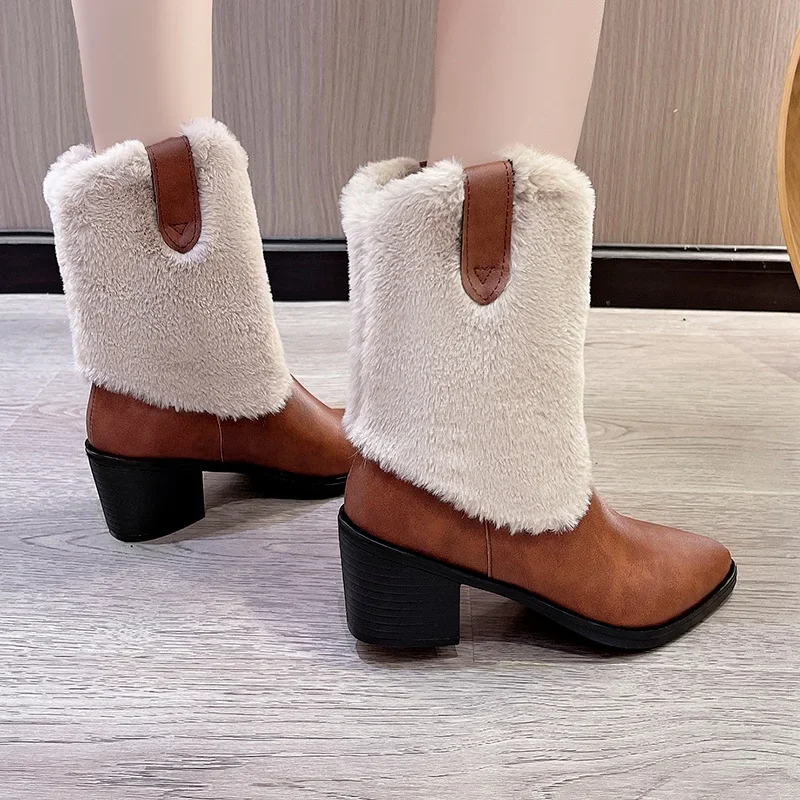 Женские ботильоны на меху с острым носком короткие плюшевые теплые ботинки челси