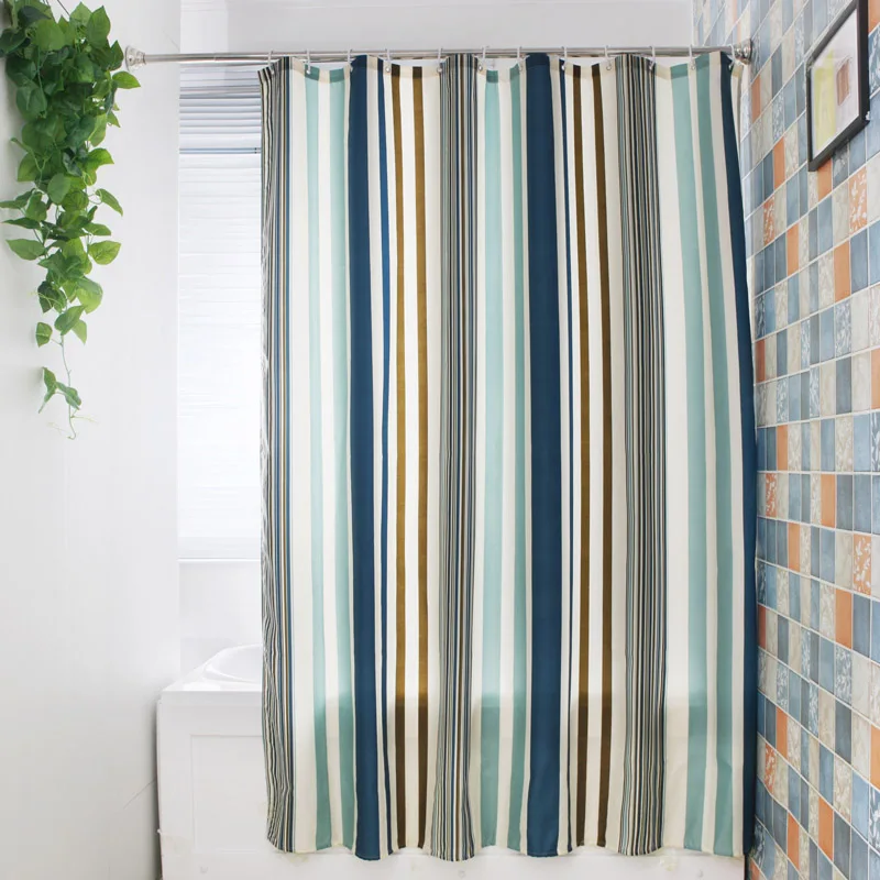 

Beautiful Green Striped Shower Curtain Polyester Mildew Resistant Bath Curtain Waterproof Fresh Bathroom Curtain Wholesale