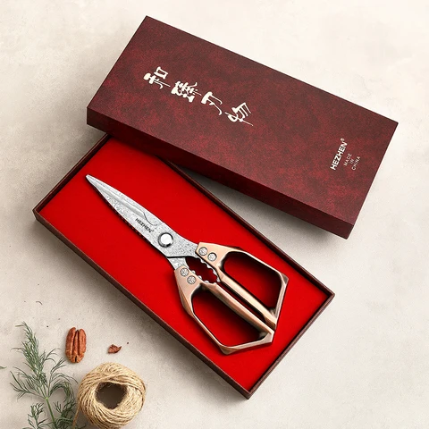 Кухонные ножницы HEZHEN из дамасской стали, 110 слоев, ножницы для орехового ореха, Многофункциональные кухонные ножницы, инструменты