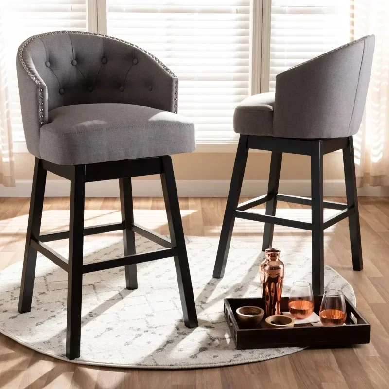 

Gray Fabric Upholstered Wood Swivel Bar Stool Set of 2